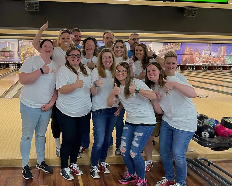 Fundraising Event bowling league team photo at Pro Bowl West in Fort Wayne, IN